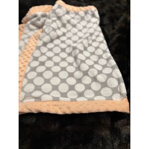 Bacati - Plush Baby Blanket, Coral/Grey with Minky dots
